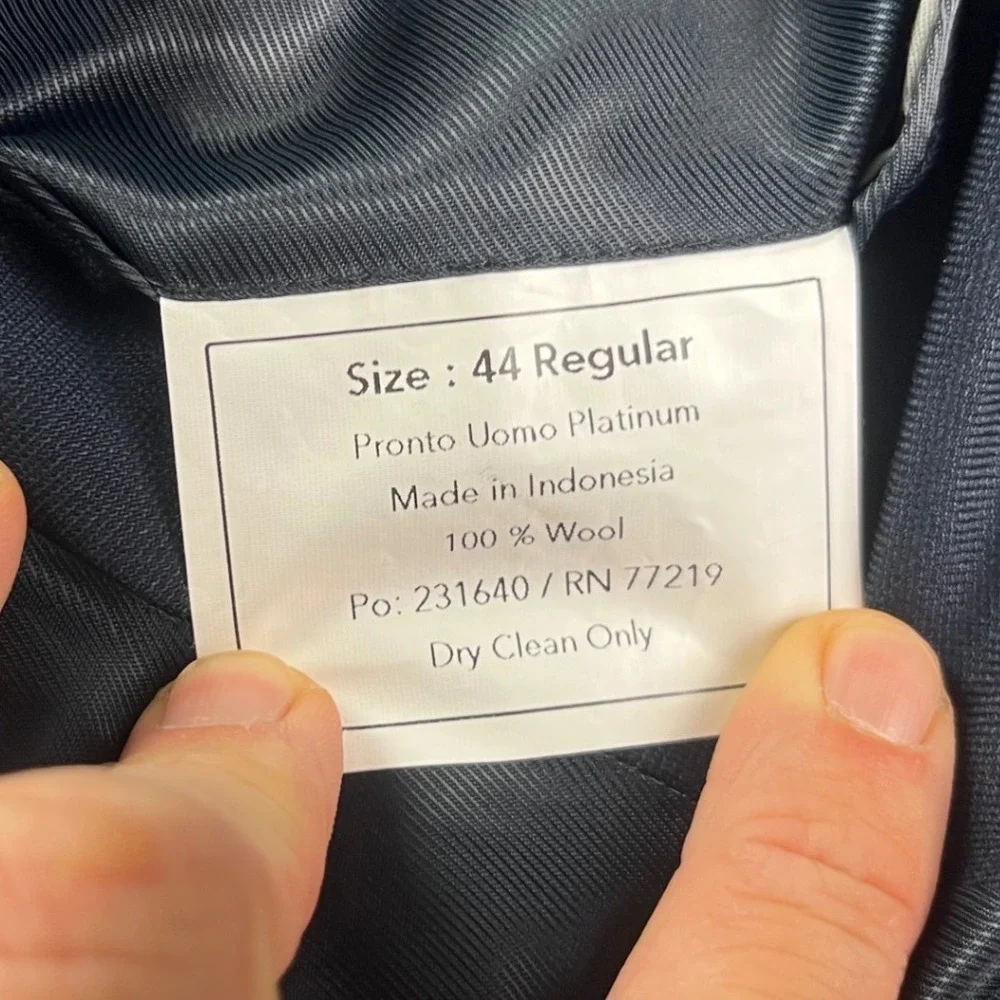 Pronto Uomo Platinum Wool Blazer Executive Fit Mens 44R Navy Blue Sport Coat‎